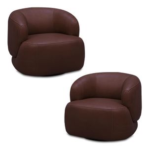 Kit 2 Poltronas Decorativas Verona Sala De Estar Base Giratória Aço Couro Marrom Chocolate