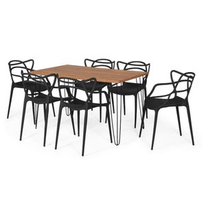 Conjunto Mesa De Jantar Retangular Hairpin Natural 130x80cm Com 6 Cadeiras Allegra - Preto