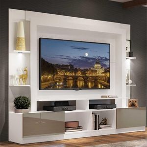 Rack Estante Tv 65´´ Leds Branco/Laca Fumê