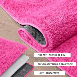 Tapete Sala Felpudo Peludo Rosa Redondo 100 Cm