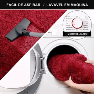Tapete Sala Felpudo Peludo Vinho Redondo 60 Cm