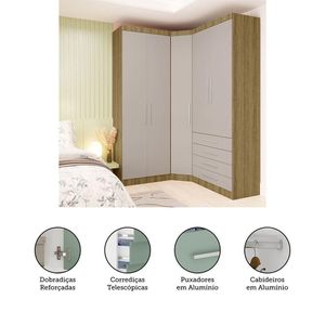 Guarda Roupa Modulado Canto 5 Pts 4 Gavetas Avelã/Cinammon
