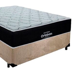 Cama Box Casal Suede + Colchão Airtech Molas Ensacadas Antares Ortobom 138x188x67 Cor:bege