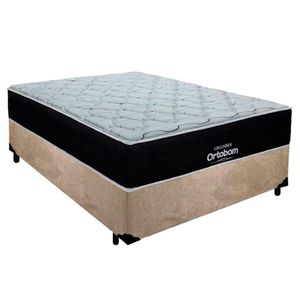 Cama Box Casal Suede + Colchão Airtech Molas Ensacadas Antares Ortobom 138x188x67 Cor:bege