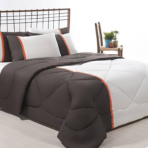 Enxoval Edredom + Jogo De Cama King Aconchego Premium 06 Peças - Marrom- Palha