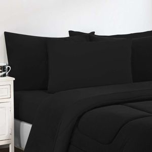 Kit Edredom + Jogo De Lençol Malha 100% Algodão Gran Moratta 6 Peças Casal - Preto-preto