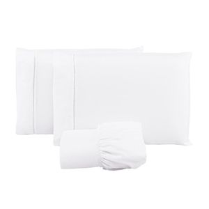 Jogo Lençol 400 Fios Ponto Palito Cama Queen 3pçs Poliéster - Branco