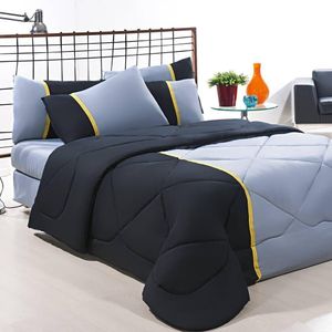 Enxoval Edredom + Jogo De Cama King Aconchego Premium 06 Peças - Preto- Cinza