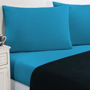 Jogo De Cama Malha Lençol 100% Algodão Gran Moratta 3 Peças Solteiro - Azul Marinho-azul Turqueza