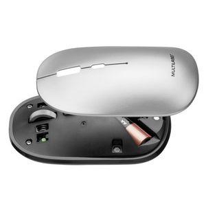 Mouse Sem Fio Bt+2.4Ghz 1600dpi Cinza Pilha Inclusa Multilaser - MO332