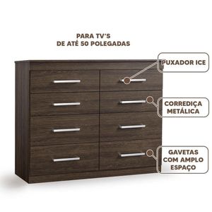 Cômoda Para Tv Até 50 Polegadas 8 Gavetas Capuccino Millie Shop Jm