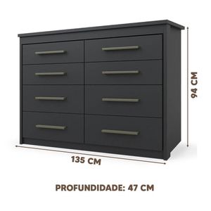 Cômoda Para Tv Até 50 Polegadas 8 Gavetas Preto Fosco Elsie Shop Jm