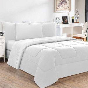 Kit Edredom + Jogo De Lençol 100% Algodão Gran Moratta 6 Peças Queen Branco-branco