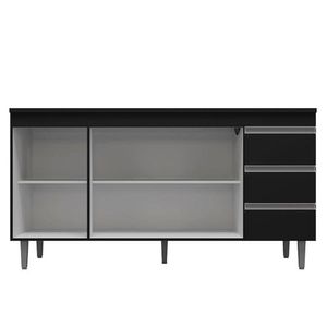 Balcão De Cozinha Andréia Com Tampo 150 Cm Preto Fosco - Ajl