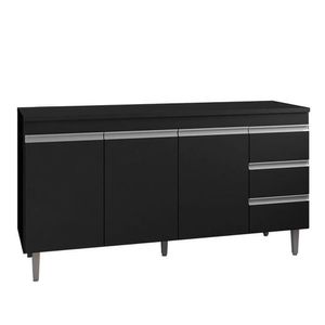 Balcão De Cozinha Andréia Com Tampo 150 Cm Preto Fosco - Ajl