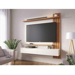 Painel Para Tv Home Suspenso Ambiente Juriti 1.5 Off White Matte Freijó - Colibri