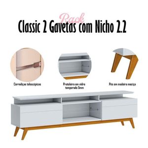 Rack Bancada Classic 2 Gavetas Com Nicho 2.2 Branco Acetinado - Imcal