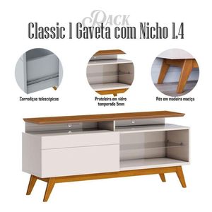 Rack Bancada Classic 1 Gaveta Com Nicho 1.4 Off White Freijó Touch - Imcal