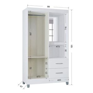 Guarda Roupa Solteiro Ambiente Cordoba 2 Portas Branco Brilho - Poquema