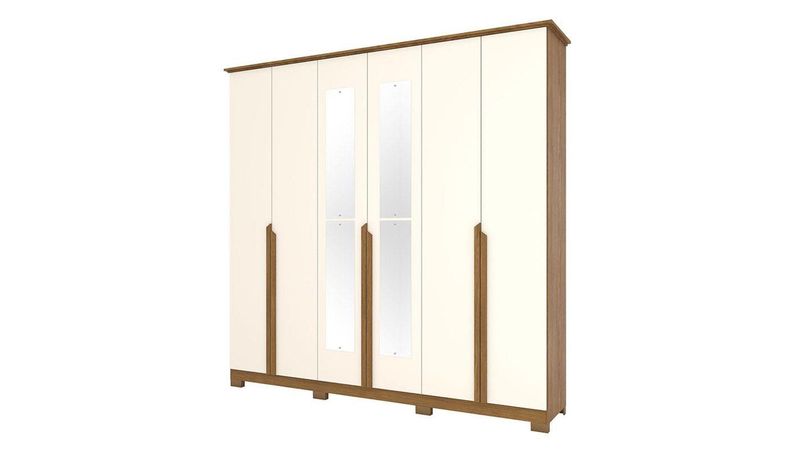 Guarda Roupa Casal Andréas 6 Portas Nature Off White Com Espelho