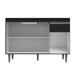 Balcão De Pia Tatiane 120 Cm E Armário Cozinha Kit Márcia Ambiente Preto Fosco - Ajl