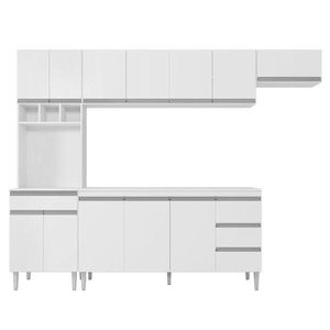 Cozinha Com Balcão E Tampo 160 Cm Ambiente Andréia Branco Brilho - Ajl