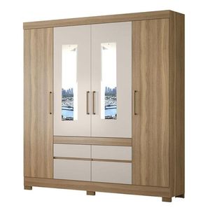 Guarda Roupa Casal 4 Portas Bilbao Amêndola Off White Com Espelho - Demóbile
