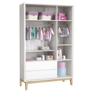 Quarto De Bebê 3 Portas New Classic Branco Com Pés Madeira Natural E Colchão Gazin - Reller