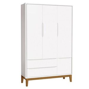 Cômoda Infantil E Guarda Roupa 3 Portas New Classic Branco Com Pés Madeira - Reller