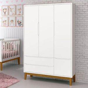 Guarda Roupa Infantil New Classic 3 Portas Branco Com Pés Madeira - Reller