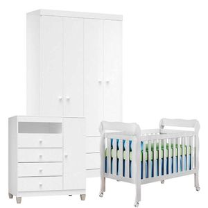 Quarto De Bebê 4 Portas Ternura Baby Com Berço Lila Branco Brilho - Incorplac