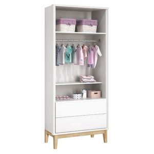 Guarda Roupa Infantil New Classic 2 Portas Branco Com Pés Madeira Natural - Reller