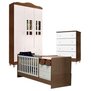 Quarto De Bebê Ariel 3 Portas Com Berço Multifuncional Selena Branco Acetinado Amadeirado