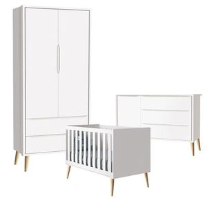 Quarto De Bebê Theo 2 Portas Branco Acetinado Pés Madeira Natural - Reller