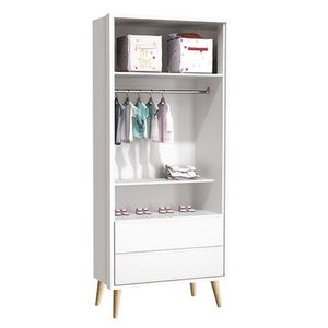 Quarto De Bebê Theo 2 Portas Branco Acetinado Pés Madeira Natural - Reller