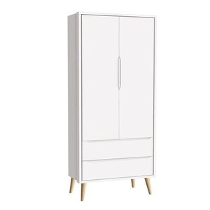 Quarto De Bebê Theo 2 Portas Com Colchão E Cômoda Gaveteiro Branco Acetinado Pés Madeira Natural