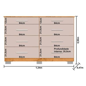 Cômoda 8 Gavetas 8050 Freijó Baunilha - Araplac