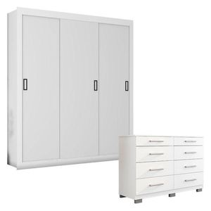 Cômoda 8050 E Guarda Roupa Casal Cor2303044 Branco - Araplac