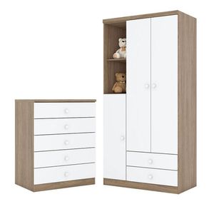 Cômoda E Guarda Roupa Infantil Pique-esconde Rústico Branco - Henn