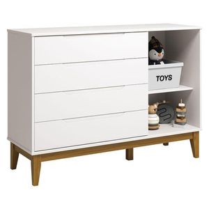 Cômoda Com Porta E Guarda Roupa Infantil Classic Elfe Branco Acetinado Amadeirado - Reller