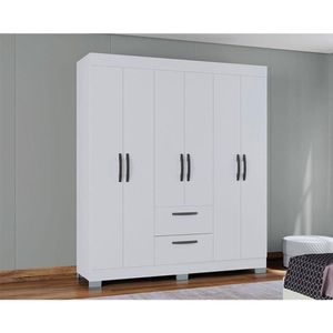 Guarda Roupa Casal Ambiente Tóquio 6 Portas Branco Brilho - Poquema