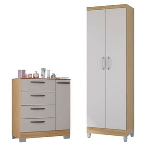 Cômoda 868 4 Gavetas E 1 Porta Com Armário Multiuso 2 Portas Damasco Off White - Poquema