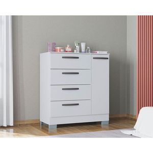 Cômoda 868 4 Gavetas E 1 Porta Com Guarda Roupa Solteiro Córdoba 2 Portas Branco Brilho - Poquema