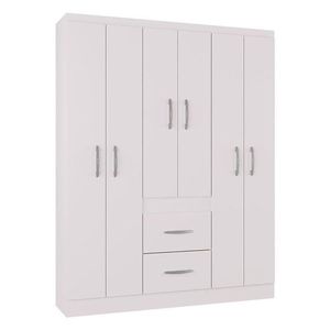 Cômoda 868 4 Gavetas E 1 Porta Com Guarda Roupa Casal Milão 6 Portas Branco Brilho - Poquema