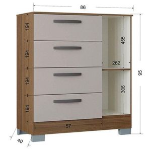 Cômoda 868 4 Gavetas E 1 Porta Com Guarda Roupa Solteiro Córdoba 2 Portas Castanho Off White