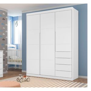 Guarda Roupa Infantil Diamante 3 Portas 4 Gavetas 100% Mdf Branco