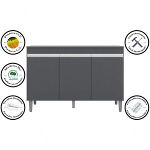Balcão P/ Lavanderia 120cm Com Tampo 3 Portas Manu Cinza - Ajl