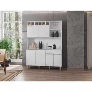 Kit Armario Cozinha 130cm 6 Portas Compacta Alice Branco Ajl