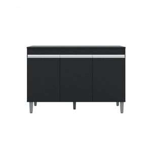 Balcão P/ Lavanderia 120cm Com Tampo 3 Portas Manu Preto - Ajl
