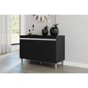 Balcão P/ Lavanderia 120cm Com Tampo 3 Portas Manu Preto - Ajl